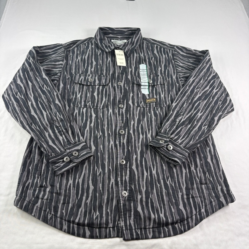 Duluth Trading Co Shirt Jacket Men Large Black Camo Fire Hose Canvas Shacket NEW